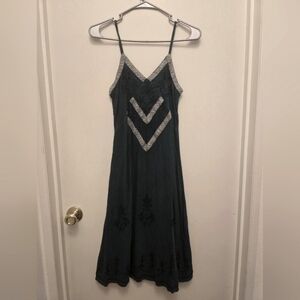 Dark Green Embroidered Rayon Dress